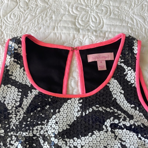 Lilly Pulitzer Courtin Sneak A Peek Black White Sequin Shift Dress 6 $268 - Picture 2 of 9